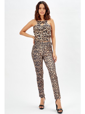 Sense Leopar Desenli Kemerli Leopar Dar Paça Pantolon_Pnt32734