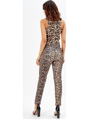 Sense Leopar Desenli Kemerli Leopar Dar Paça Pantolon_Pnt32734