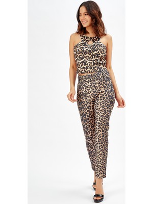 Sense Leopar Desenli Kemerli Leopar Dar Paça Pantolon_Pnt32734