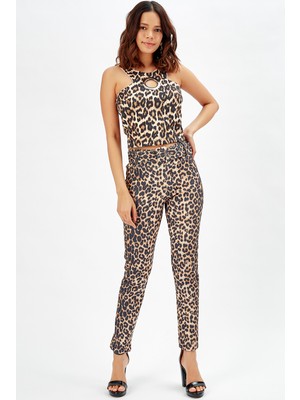 Sense Leopar Desenli Kemerli Leopar Dar Paça Pantolon_Pnt32734