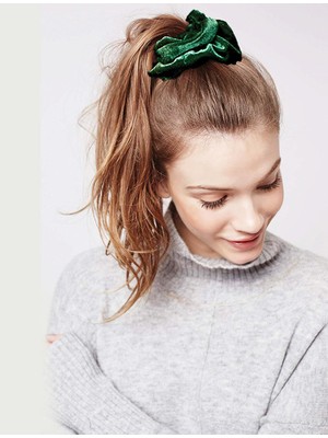 New Obsessions Yeşil-Kahve Kadife Saç Lastiği 2'Li