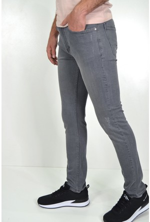 Erkek Dar Paca Fit Gri Kumas Pantolon