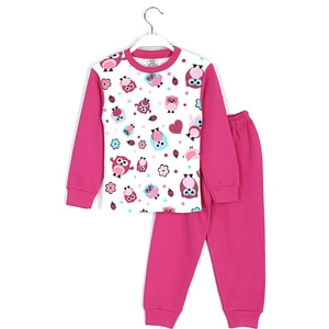 Kuş Desenli Pamuklu Kız Çocuk Pijama Takımı Pembe 001-0001545