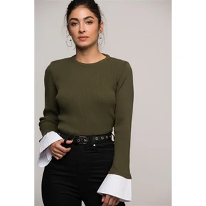 Miss Lusi 7376003 Ince Fitilli Kaşkorse Manşeti Garnili Uzun Kol Bluz