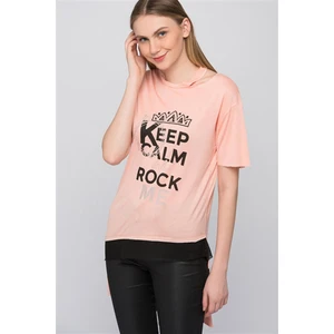 Miss Lusi 8101001 Keep Calm Baskılı Sol Yaka Kesik Kısa Kol Tunik