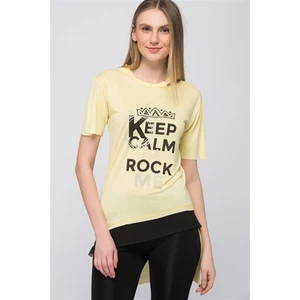 Miss Lusi 8101001 Keep Calm Baskılı Sol Yaka Kesik Kısa Kol Tunik
