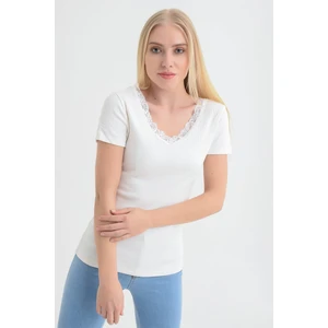 Miss Lusi 91515270 Kaşkorse Önü Arkası V Dantelli Kısa Kol Bluz