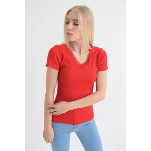 Miss Lusi 91515270 Kaşkorse Önü Arkası V Dantelli Kısa Kol Bluz