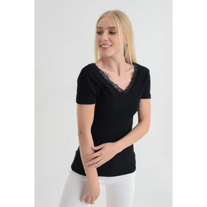 Miss Lusi 91515270 Kaşkorse Önü Arkası V Dantelli Kısa Kol Bluz