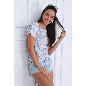 Miss Lusi 9333335 Süprem Desenli Katkat Fırfırlı Kısa Kol Bluz