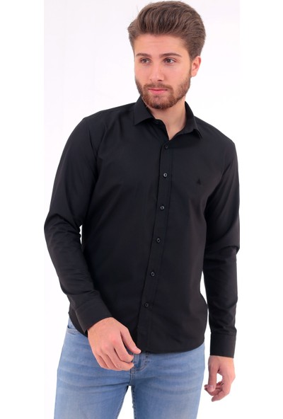 Altegro Slim Fit Uzun Kollu Siyah Oxford Erkek Gömlek XL