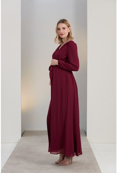 Gör&Sin Hamile Kuşak Detaylı Hamile Violet Elbise