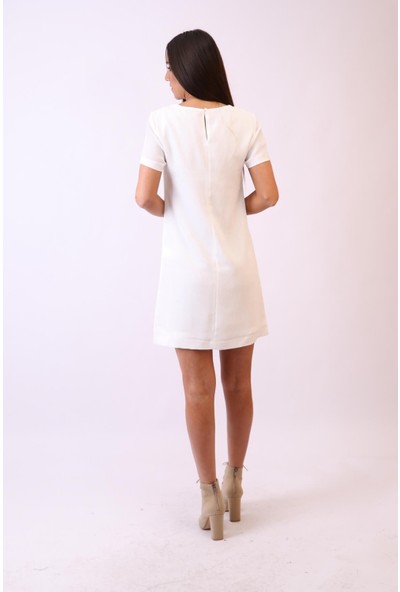 Aclassics Yarım Kollu Desenli Beyaz Elbise