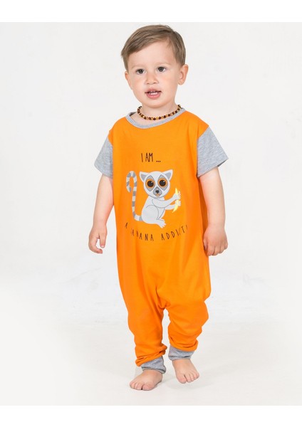 Baobao Kralsın Lemur Turuncu Unisex Çocuk Tulumu