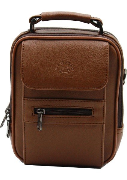 West Polo 3002 Orta Dik Kapaklı El ve Çapraz Askılı Erkek Çanta Taba