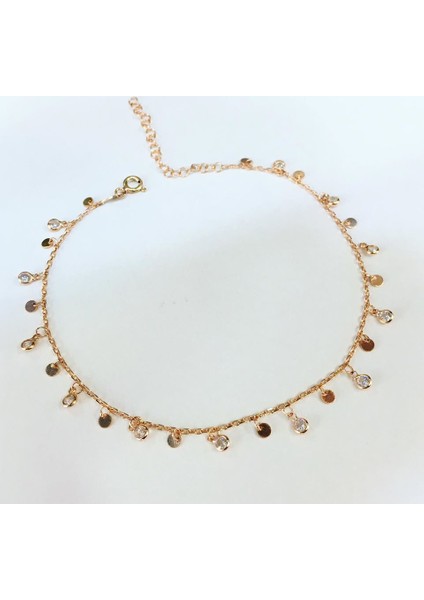 Gümüş Rose Bronz Renk Zirkon Taşlı Pullu Halhal