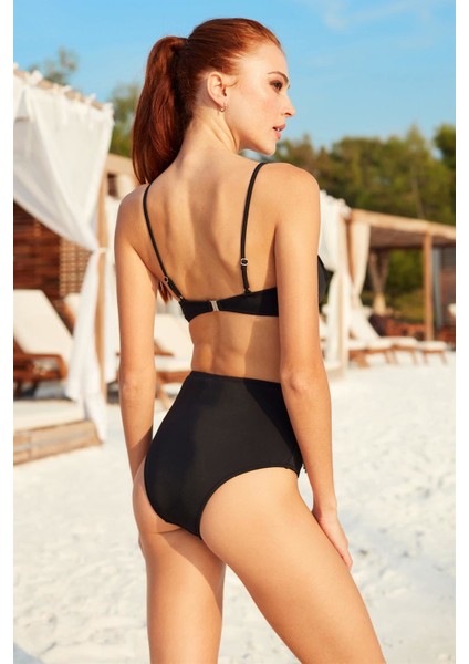 Püskül Detaylı Yüksek Bel Bikini Takım 201200 Siyah