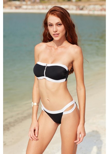 Soft Straplez Fermuar Detaylı Bikini Takım 201218 Siyah