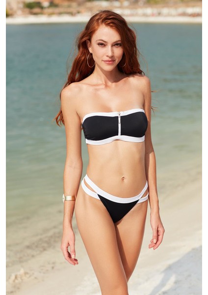 Soft Straplez Fermuar Detaylı Bikini Takım 201218 Siyah modelleri