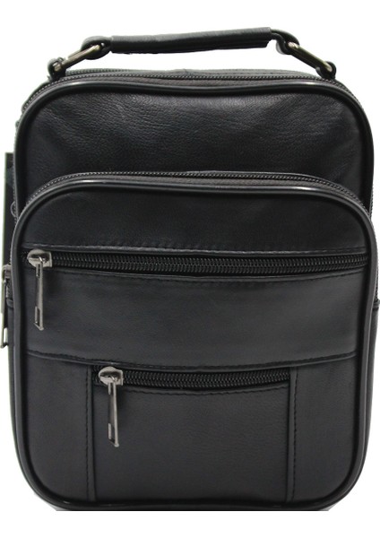 3009 Orta Kasalı Erkek Deri El ve Omuz Askılı Çanta Siyah