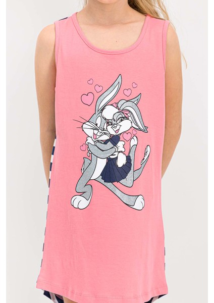 Bugs Bunny Lisanslı Şeker Pembe Kız Çocuk Gecelik