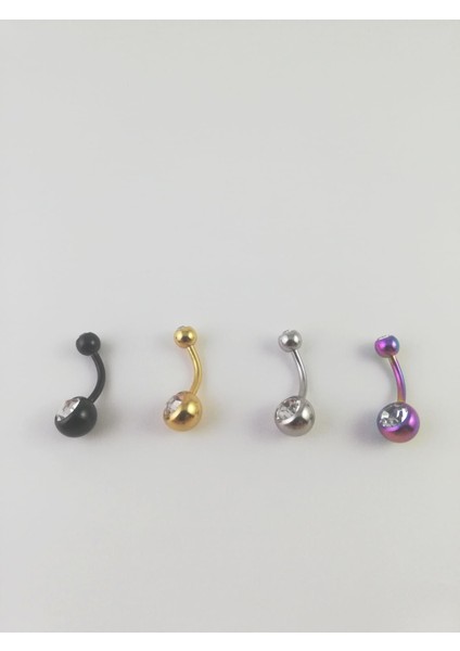 316L Cerrahi Çelik Zirkon Taşlı 4 Renklik Göbek Piercing Set