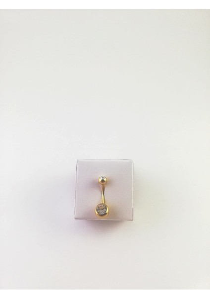 316L Cerrahi Çelik Gold Renk Zirkon Taşlı Göbek Piercing