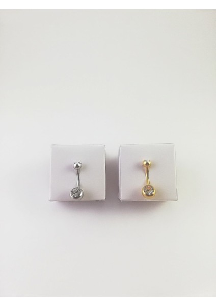 316L Cerrahi Çelik Zirkon Taşlı 2 Adetlik Göbek Piercing Set