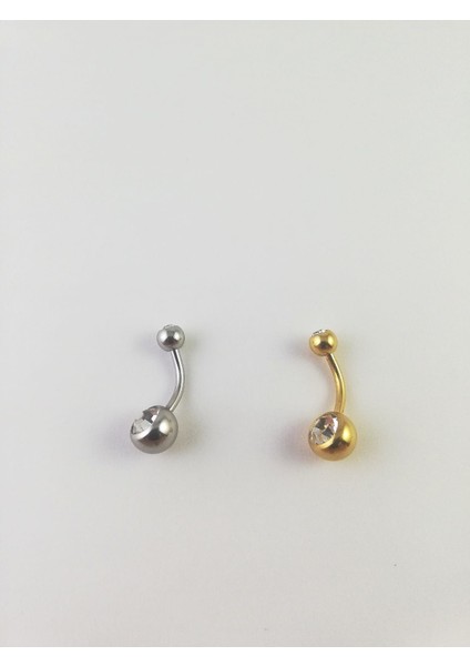 316L Cerrahi Çelik Zirkon Taşlı 2 Adetlik Göbek Piercing Set