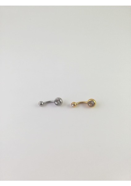 316L Cerrahi Çelik Zirkon Taşlı 2 Adetlik Göbek Piercing Set