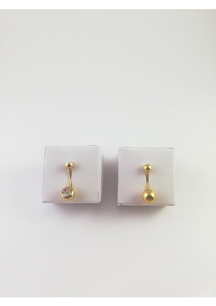 316L Cerrahi Çelik Zirkon Taşlı 2 Adetlik Göbek Piercing Set