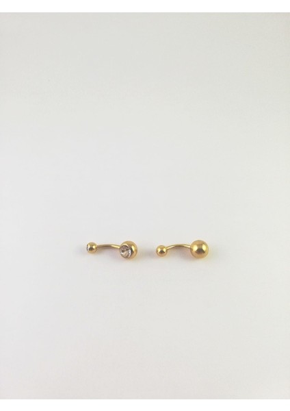 316L Cerrahi Çelik Zirkon Taşlı 2 Adetlik Göbek Piercing Set