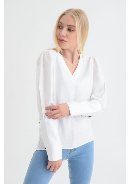 9151526 Bodrum Kum.Arkası Kolu Düğmeli Bluz modelleri