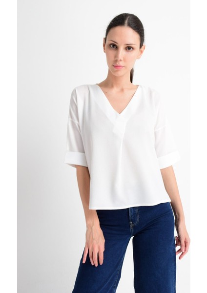 9182879 Kobe Yaka Bindirmeli Capri Kol Bluz modelleri
