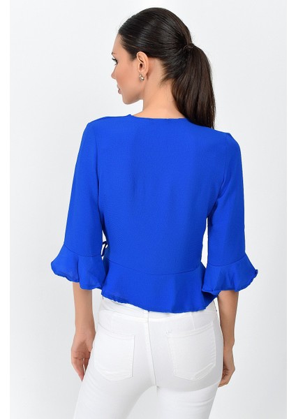 9363028 Kobe Kruvaze Eteği Kolu Fırfırlı Capri Kol Bluz modelleri