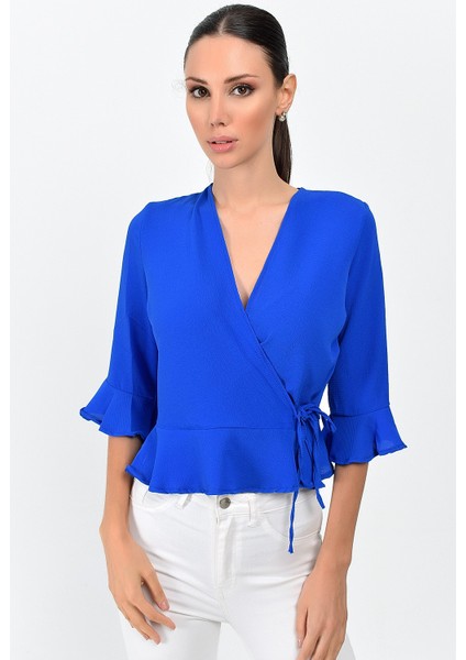 9363028 Kobe Kruvaze Eteği Kolu Fırfırlı Capri Kol Bluz fırsatları