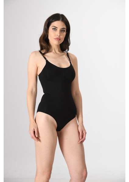 Ayar Askılı Çıtçıtlı Kadın Body Korse Beyaz Örme Seamless Dikişsiz Soft
