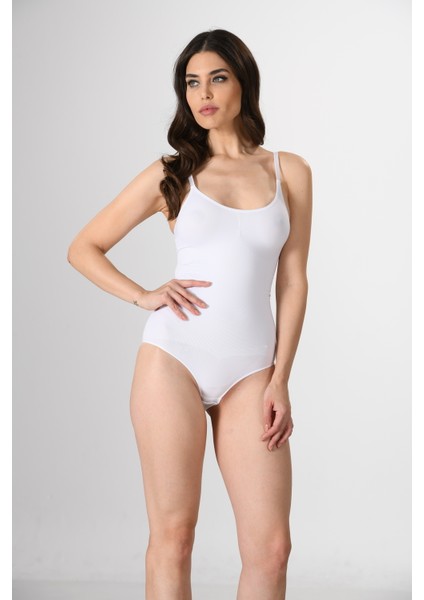 Ayar Askılı Çıtçıtlı Kadın Body Korse Beyaz Örme Seamless Dikişsiz Soft