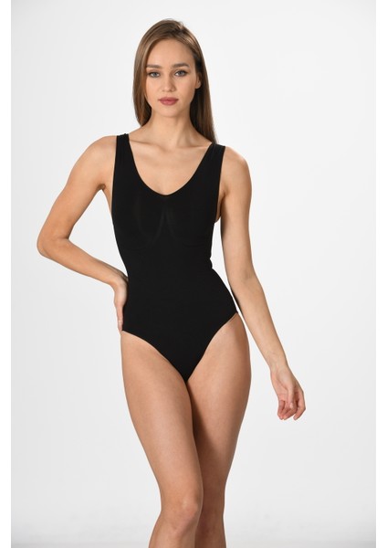 Kalın Askılı Çıtçıtlı Kadın Body Korse Ten Örme Seamless Dikişsiz Soft