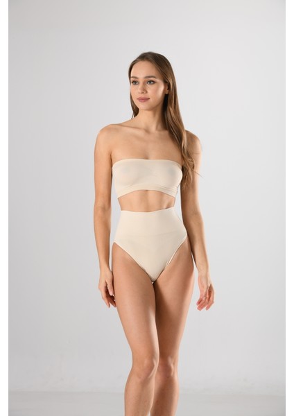 Mideli Slip Külot Kadın Korse Beyaz Örme Seamless Dikişsiz Soft