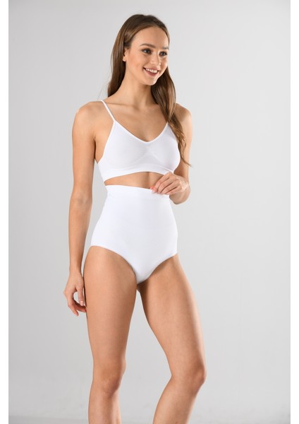 Yüksek Bel Slip Slikon Kadın Külot Korse Beyaz Örme Seamless Dikişsiz Soft
