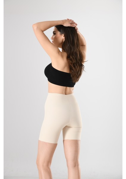 Kadın Lazer Kesim Iz Yapmaz Yüksek Bel Uzun Paça Boxer Külot Ten Örme Seamless Dikişsiz