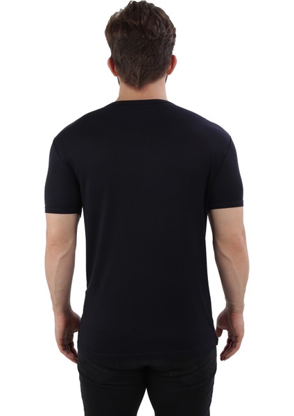 Bisiklet Yaka Regular Fit T-Shirt Lacivert (E19-P5AG09)
