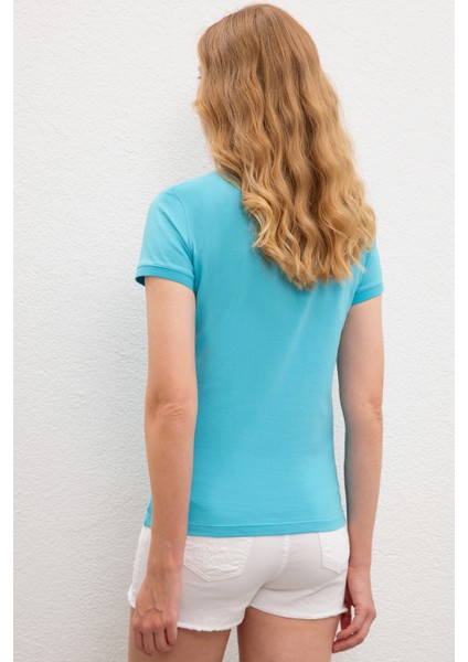Kadın Turkuaz Basic T-Shirt 50222743-VR093 modelleri