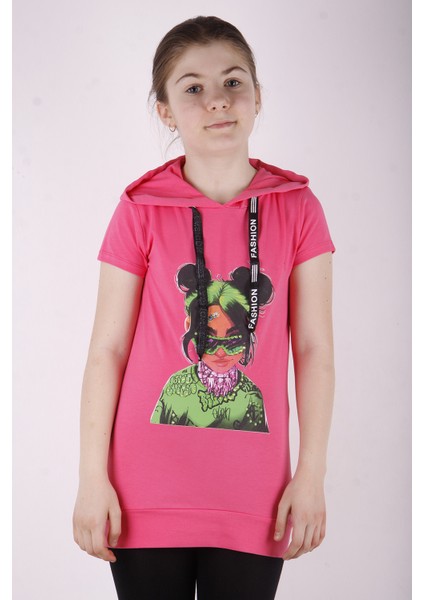 Kız Çocuk Billie Eilish Baskılı Kapüşonlu T-Shirt