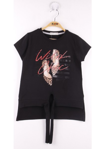 Kız Çocuk Leopar Desenli Ayakkabı Baskılı T-Shirt