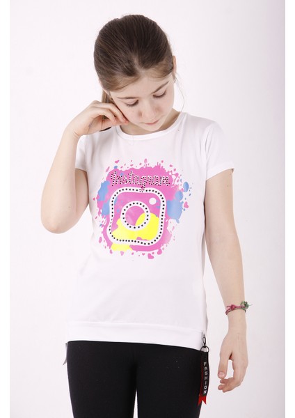 Kız Çocuk Renkli Instagram Baskılı T-Shirt