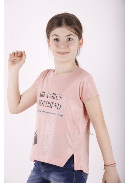 Kız Çocuk Best Friend Baskılı Taş Detaylı T-Shirt
