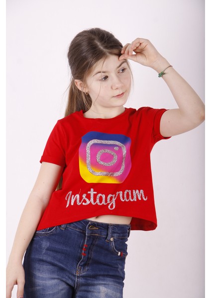 Kız Çocuk Instagram Baskılı T-Shirt