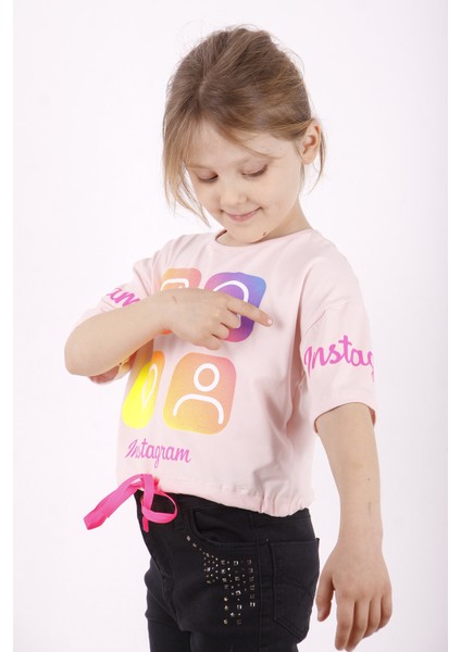 Kız Çocuk Instagram Baskılı Crop T-Shirt fiyatları